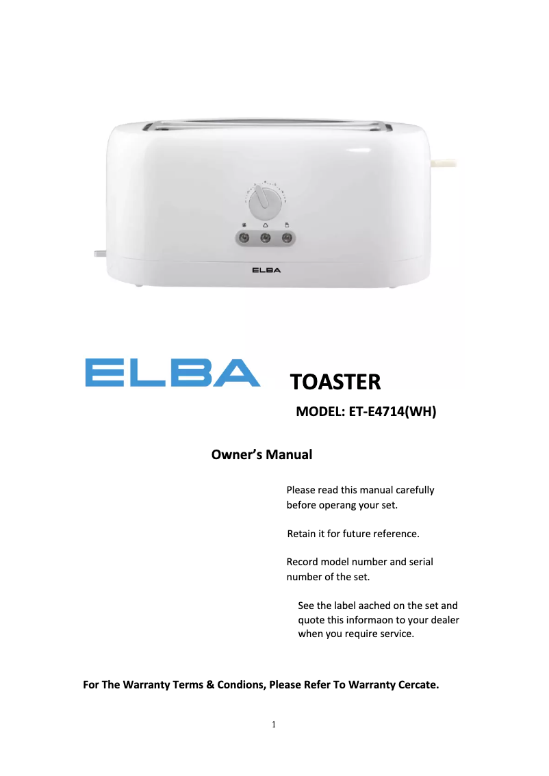 Imagen de la primera página del manual del dispositivo ET-E4714(WH)