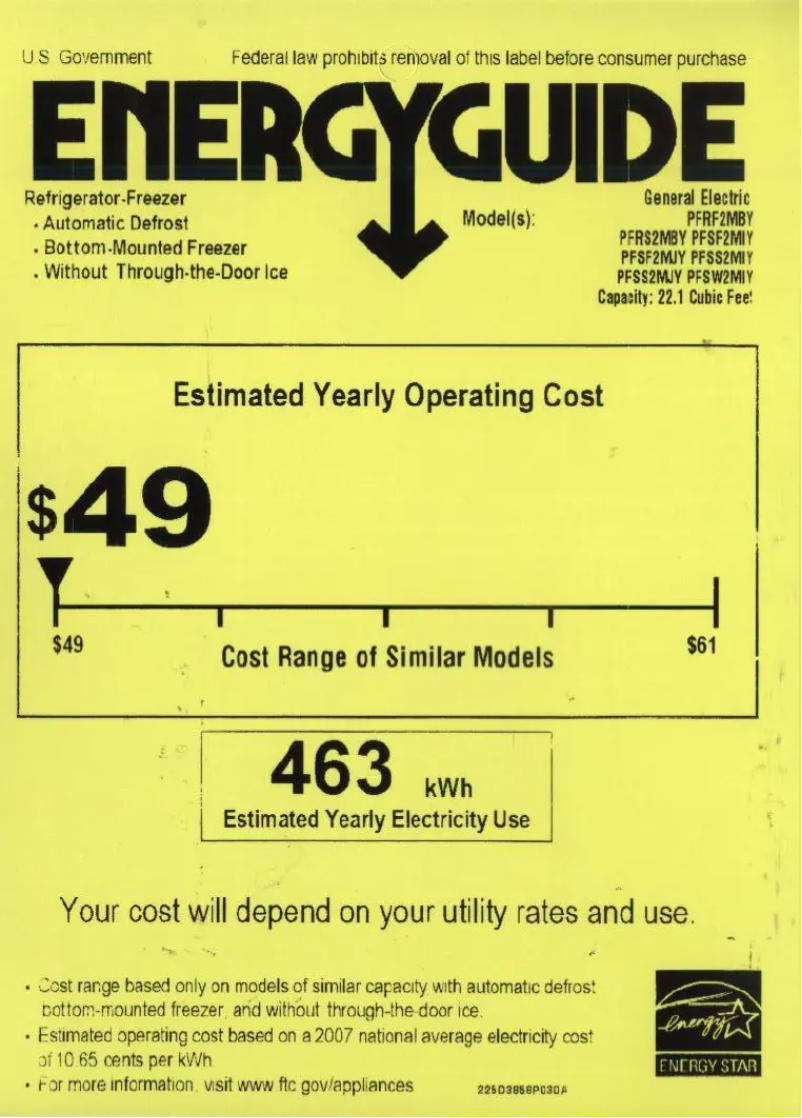 Página 1 del manual Etiqueta energética GE Profile PFSF2MIYWW