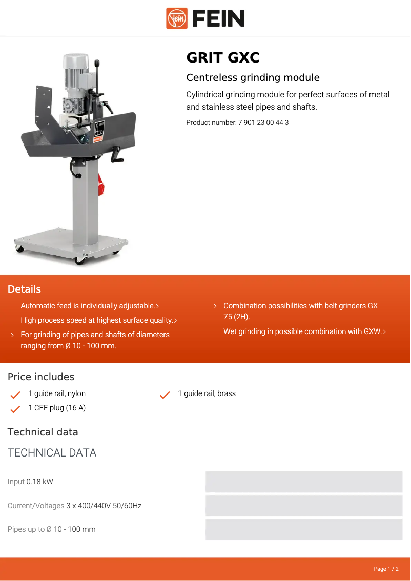 Página nº 1 - Ficha técnica Fein GRIT GXC