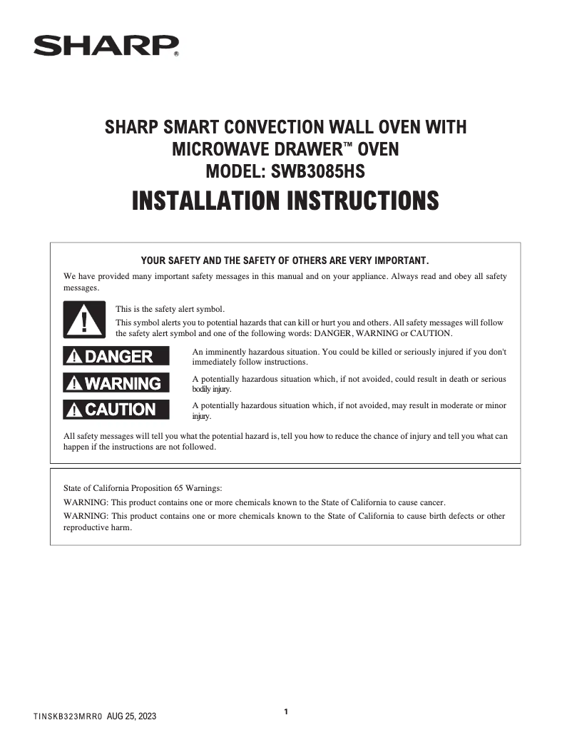 Página 1 del manual Guía de instalación Sharp SWB3085HS