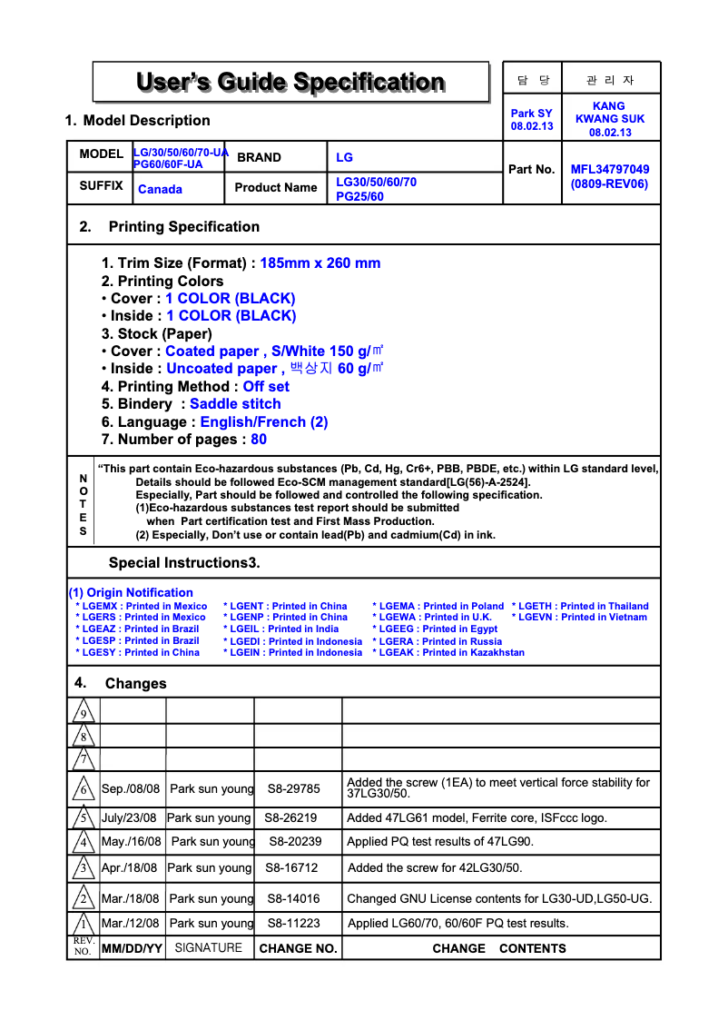 Imagen de la primera página del manual del dispositivo 42PG25
