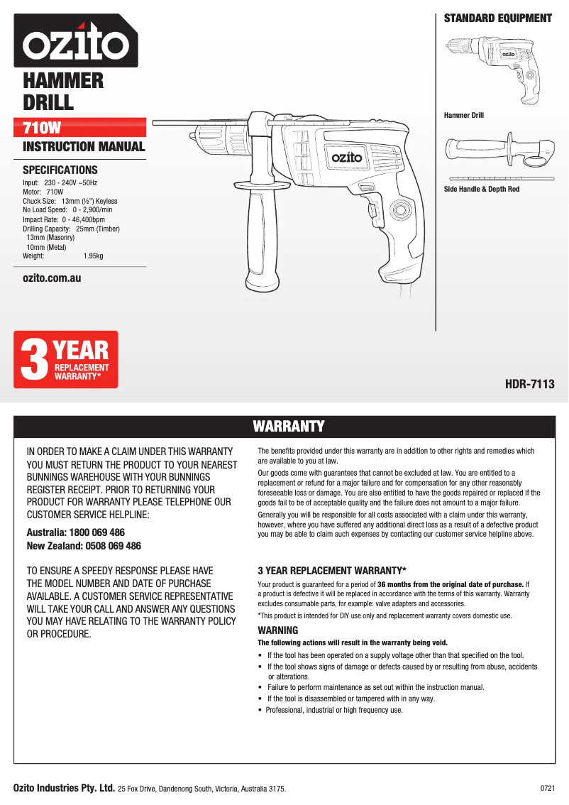 Imagen de la primera página del manual del dispositivo HDR-7113