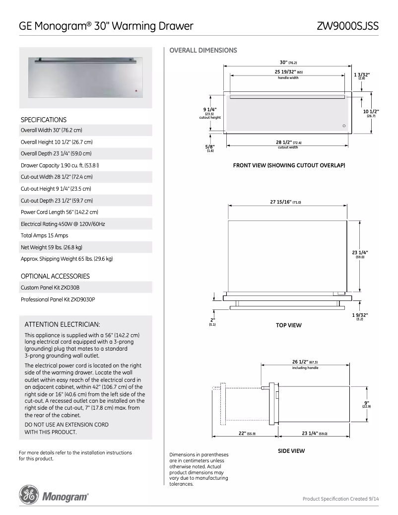 Imagen de la primera página del manual del dispositivo ZTW900SSN