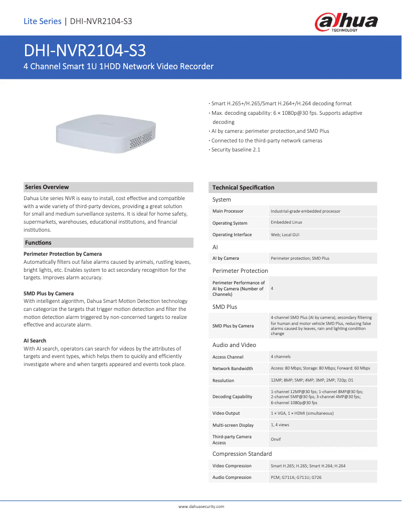 Imagen de la primera página del manual del dispositivo NVR2104-S3