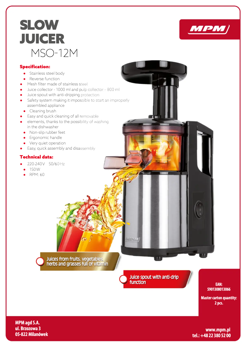 Página 1 del manual Ficha técnica MPM MSO-12M