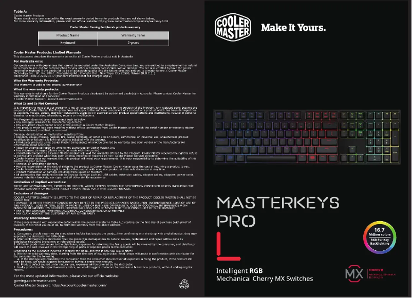 Imagen de la primera página del manual del dispositivo MasterKeys Pro L