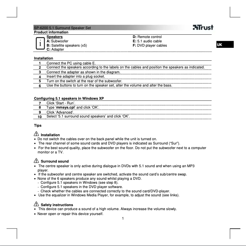 Página 1 del manual Manual de usuario Trust SP-6200