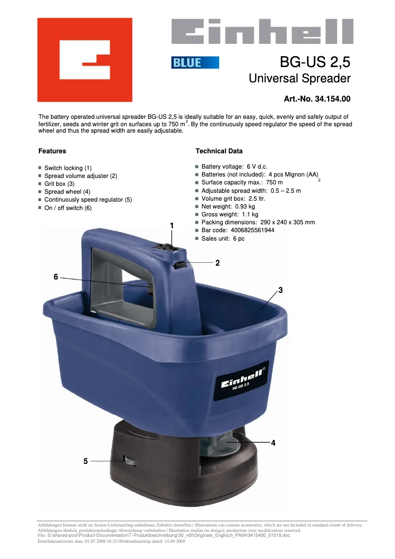 Imagen de la primera página del manual del dispositivo BG-US 2,5
