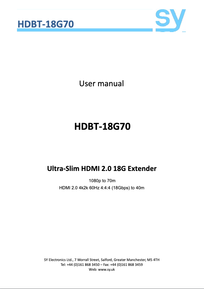 Página nº 1 - Manual de usuario SY Electronics SY-HDBT-18G70-SET