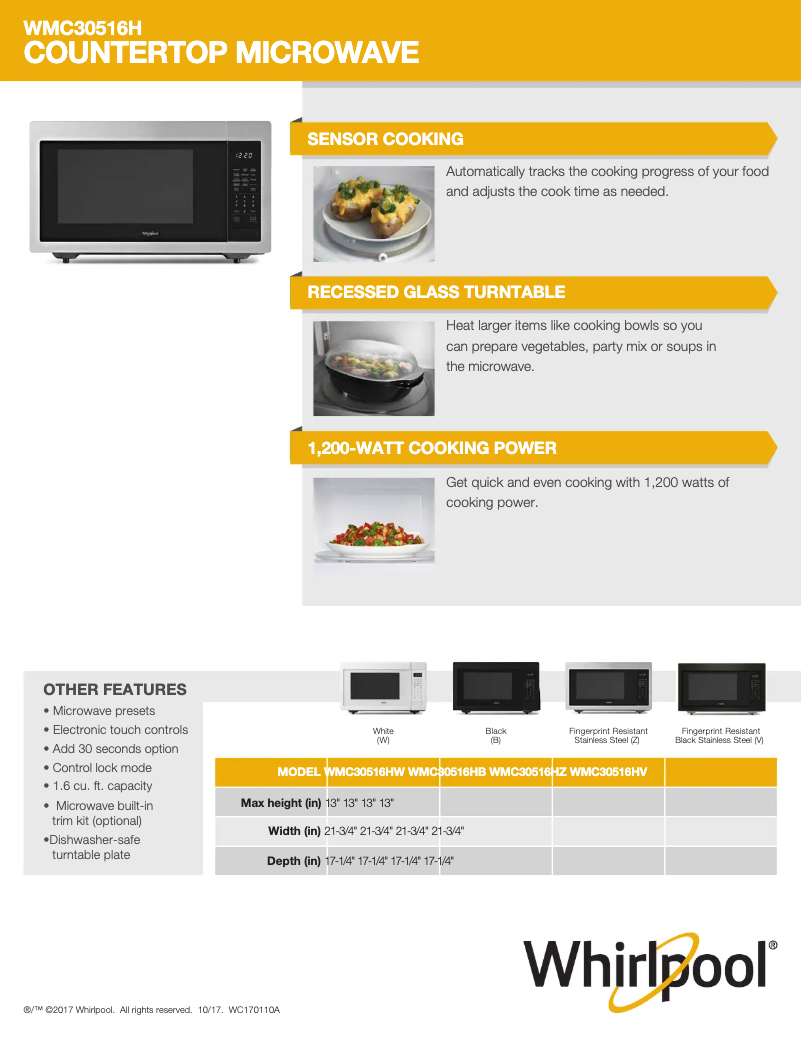 Página 1 del manual Ficha técnica Whirlpool WMC30516HZ