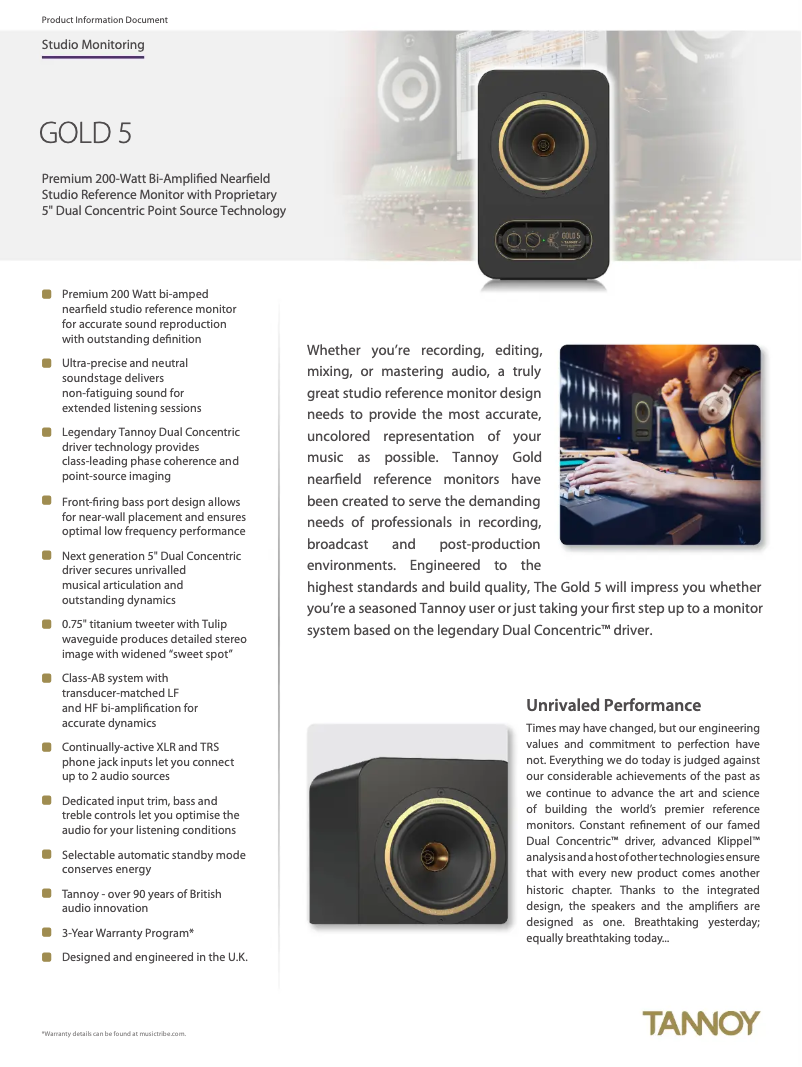 Página 1 del manual Ficha técnica Tannoy Gold 5