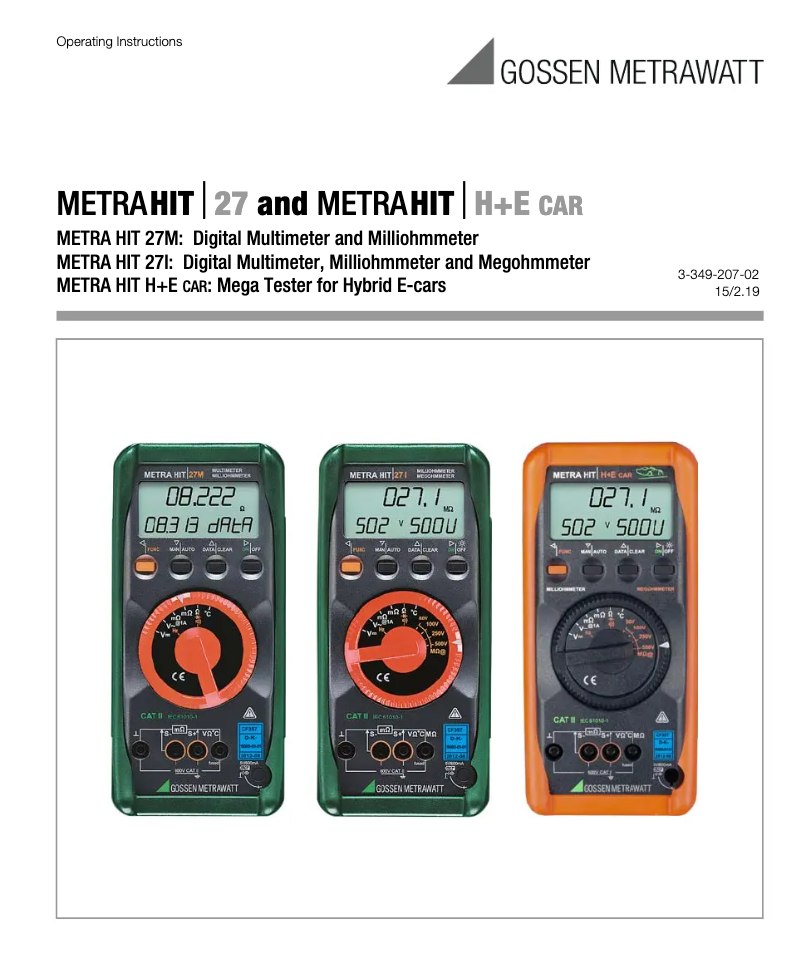 Imagen de la primera página del manual del dispositivo Metrahit H&E Car