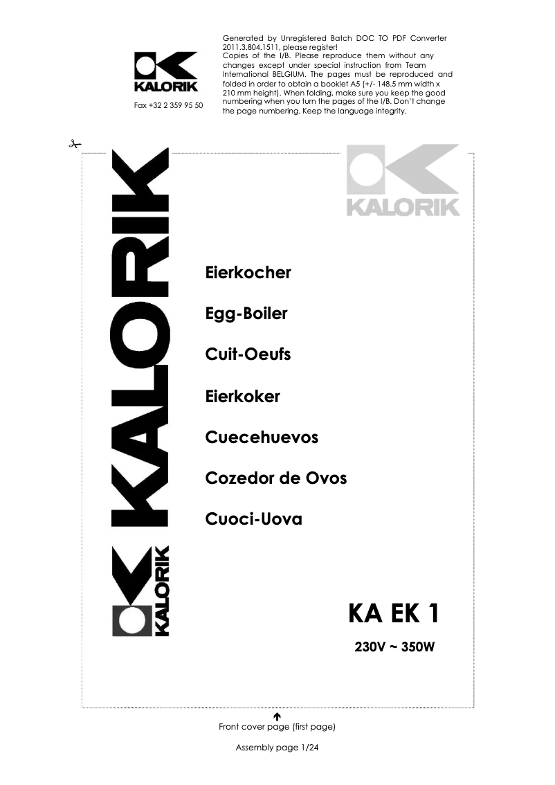 Página nº 1 - Manual de usuario Kalorik KA EK 1