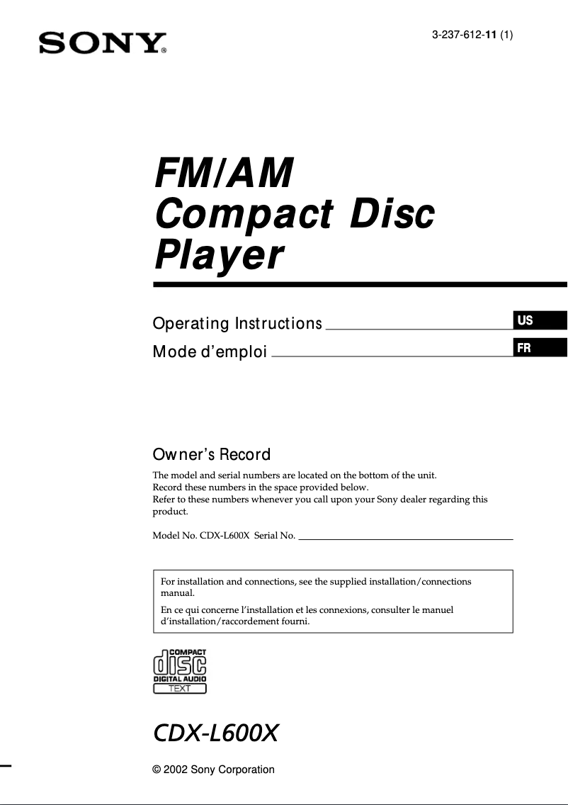 Imagen de la primera página del manual del dispositivo CDX-L600X