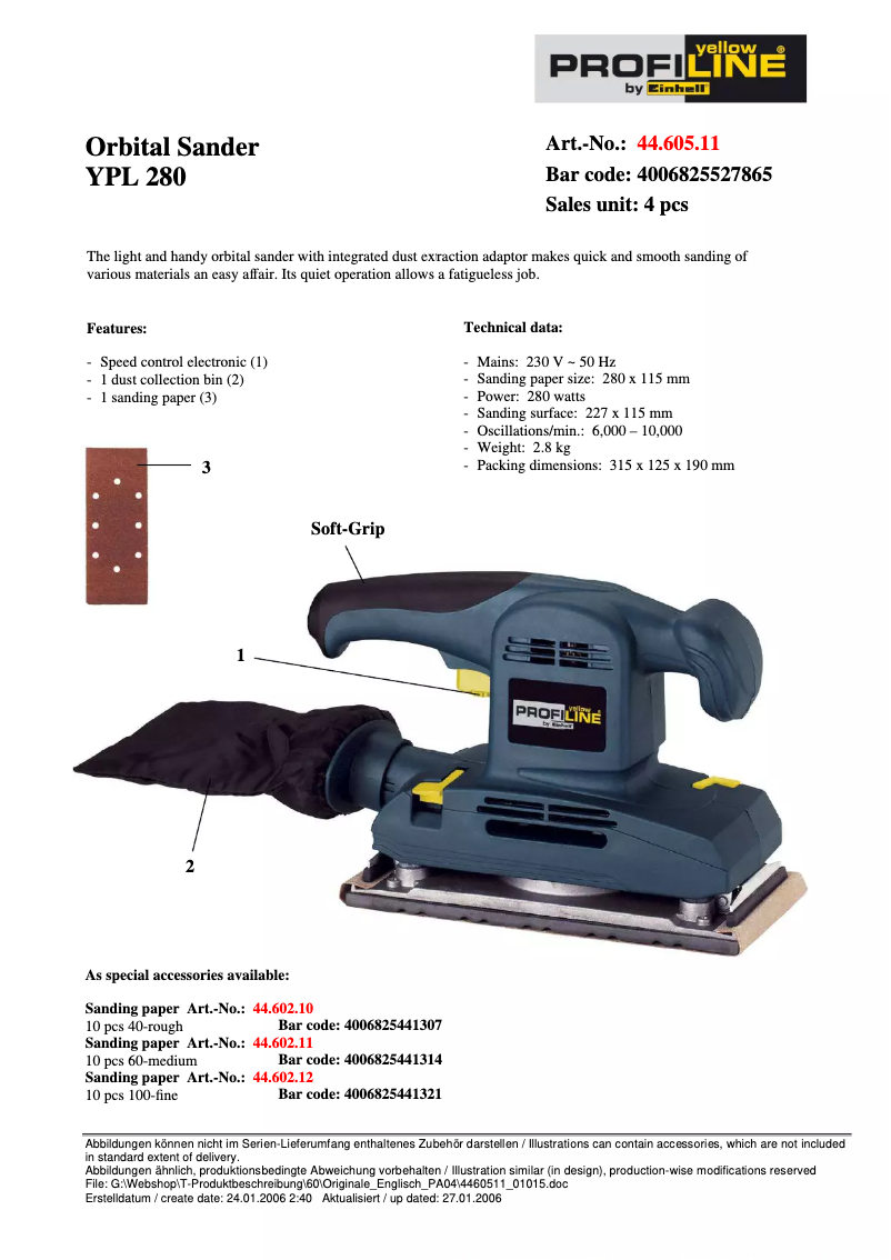 Imagen de la primera página del manual del dispositivo YPL 280