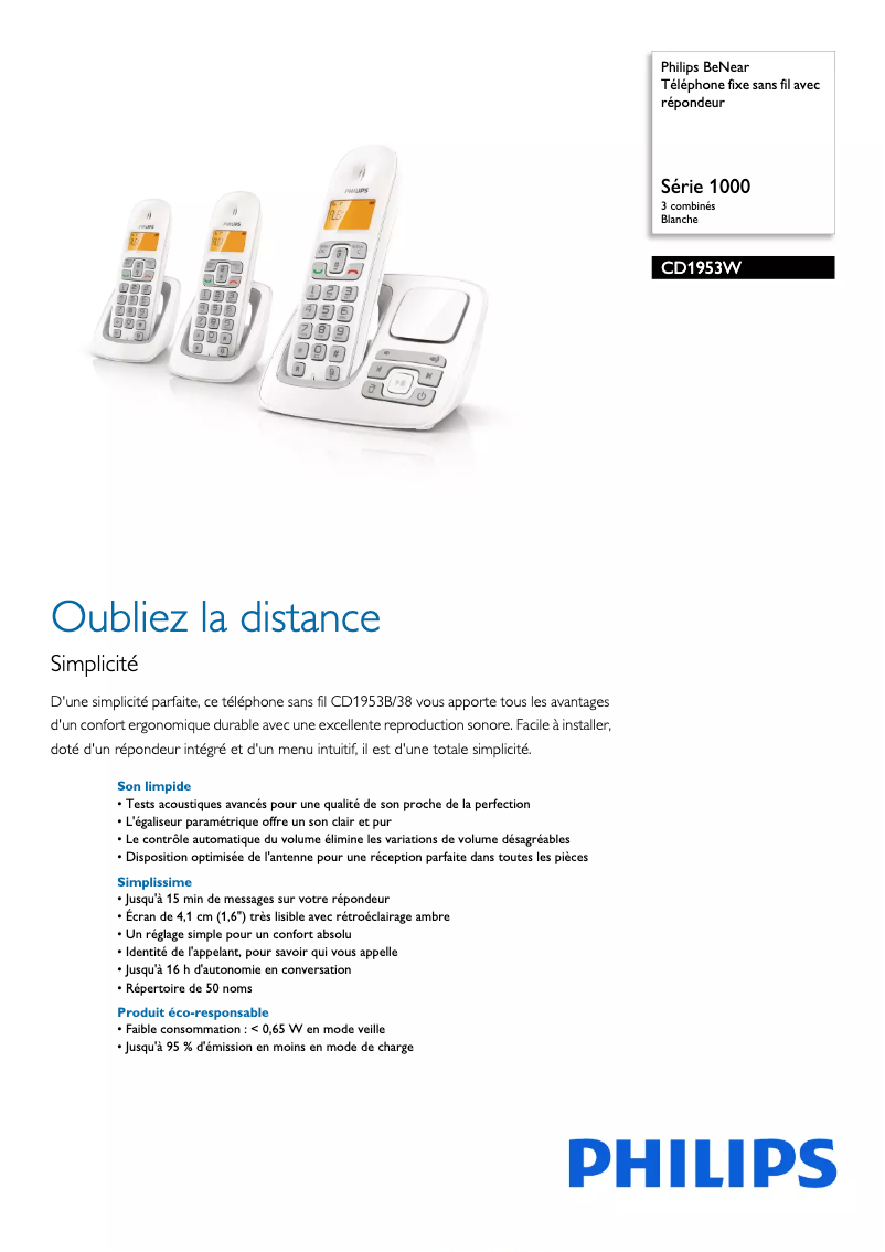 Página 1 del manual Ficha técnica Philips CD1953W
