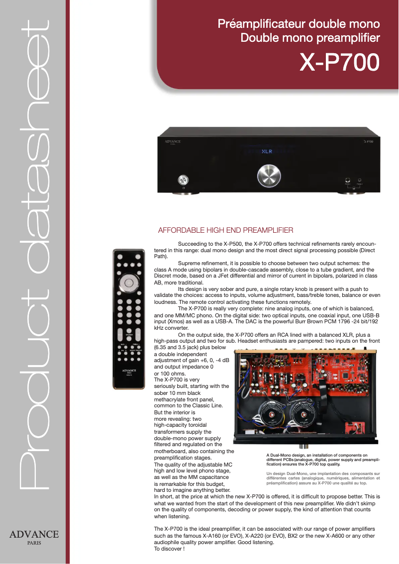 Página 1 del manual Ficha técnica Advance X-P700