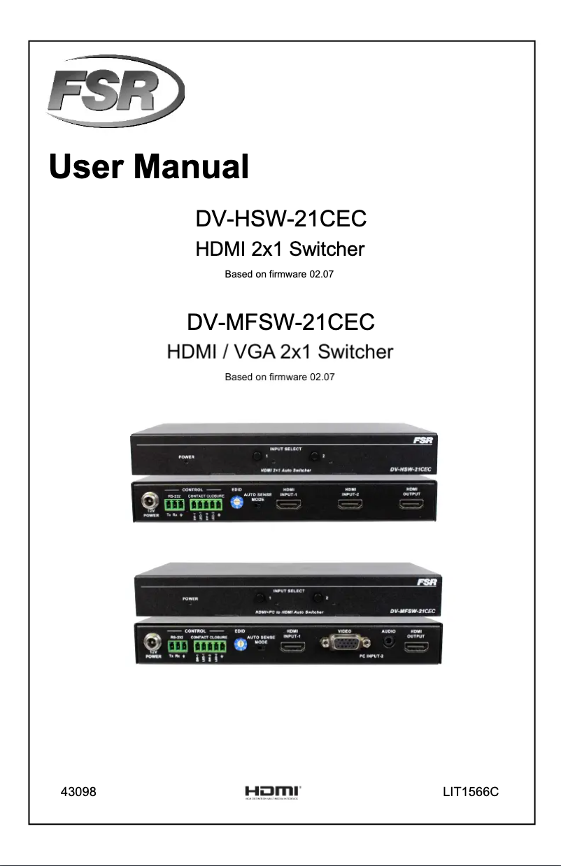 Imagen de la primera página del manual del dispositivo DV-MFSW-21CEC