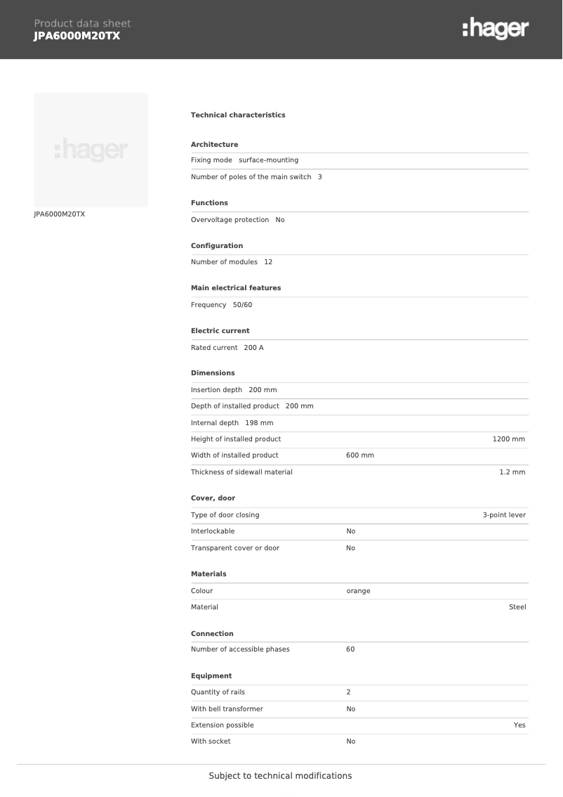 Imagen de la primera página del manual del dispositivo JPA6000M20TX