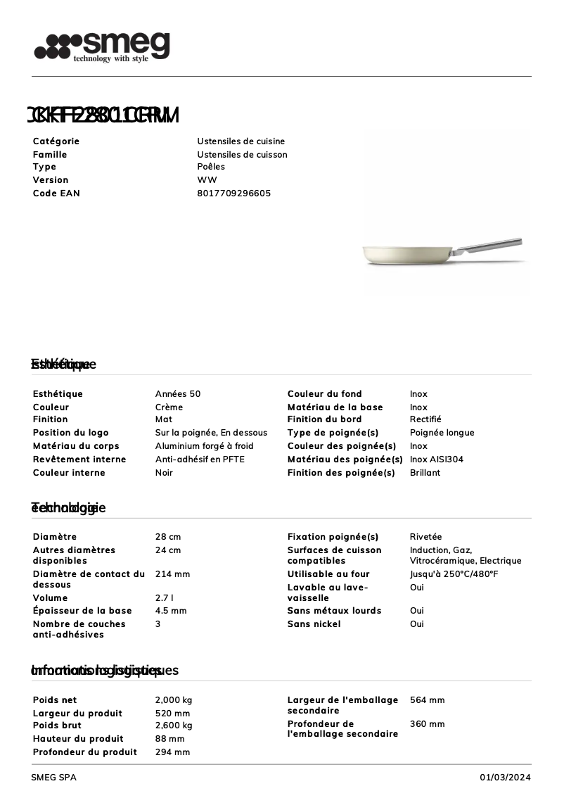 Página 1 del manual Ficha técnica Smeg CKFF2801CRM