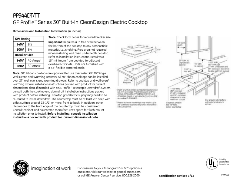 Imagen de la primera página del manual del dispositivo Profile PP944TTWW