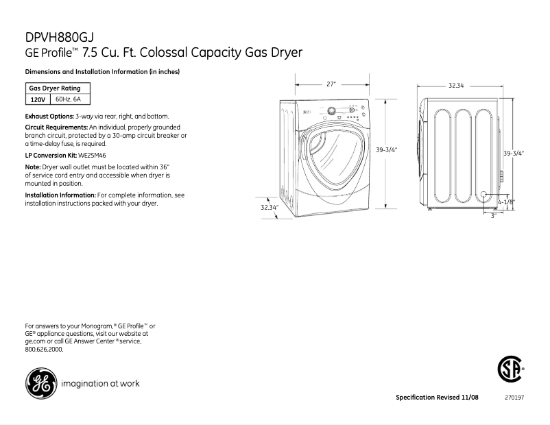 Imagen de la primera página del manual del dispositivo Profile DPVH880GJWW