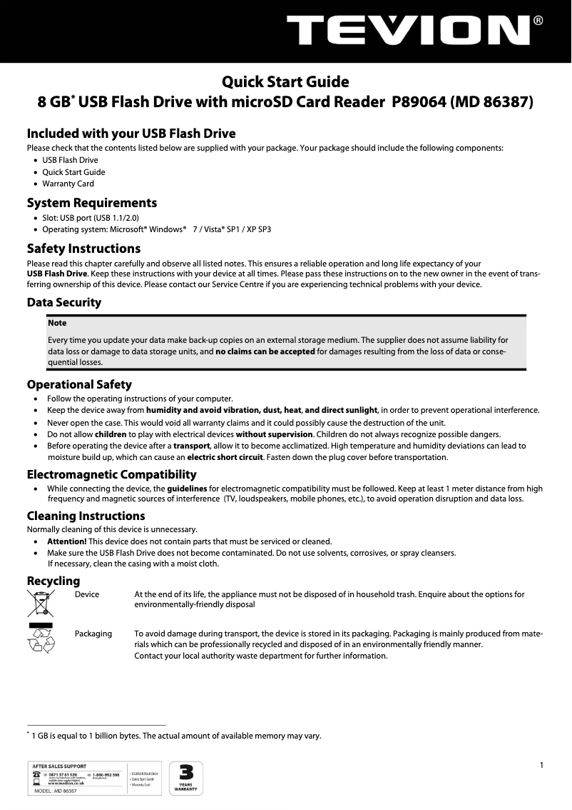 Imagen de la primera página del manual del dispositivo LIFE P89064 (MD 86387)