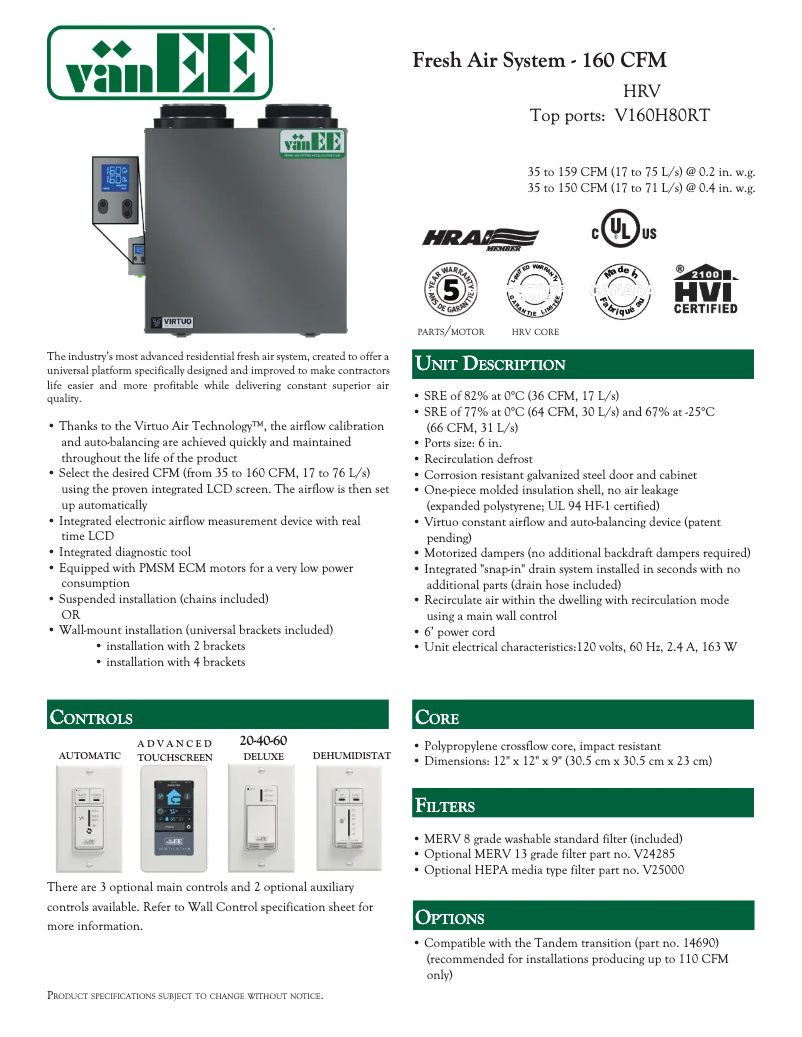 Imagen de la primera página del manual del dispositivo V160H80RT