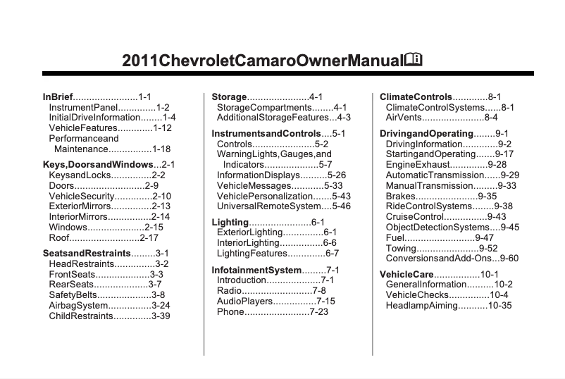 Página 1 del manual Manual de usuario Chevrolet Camaro Convertible (2011)