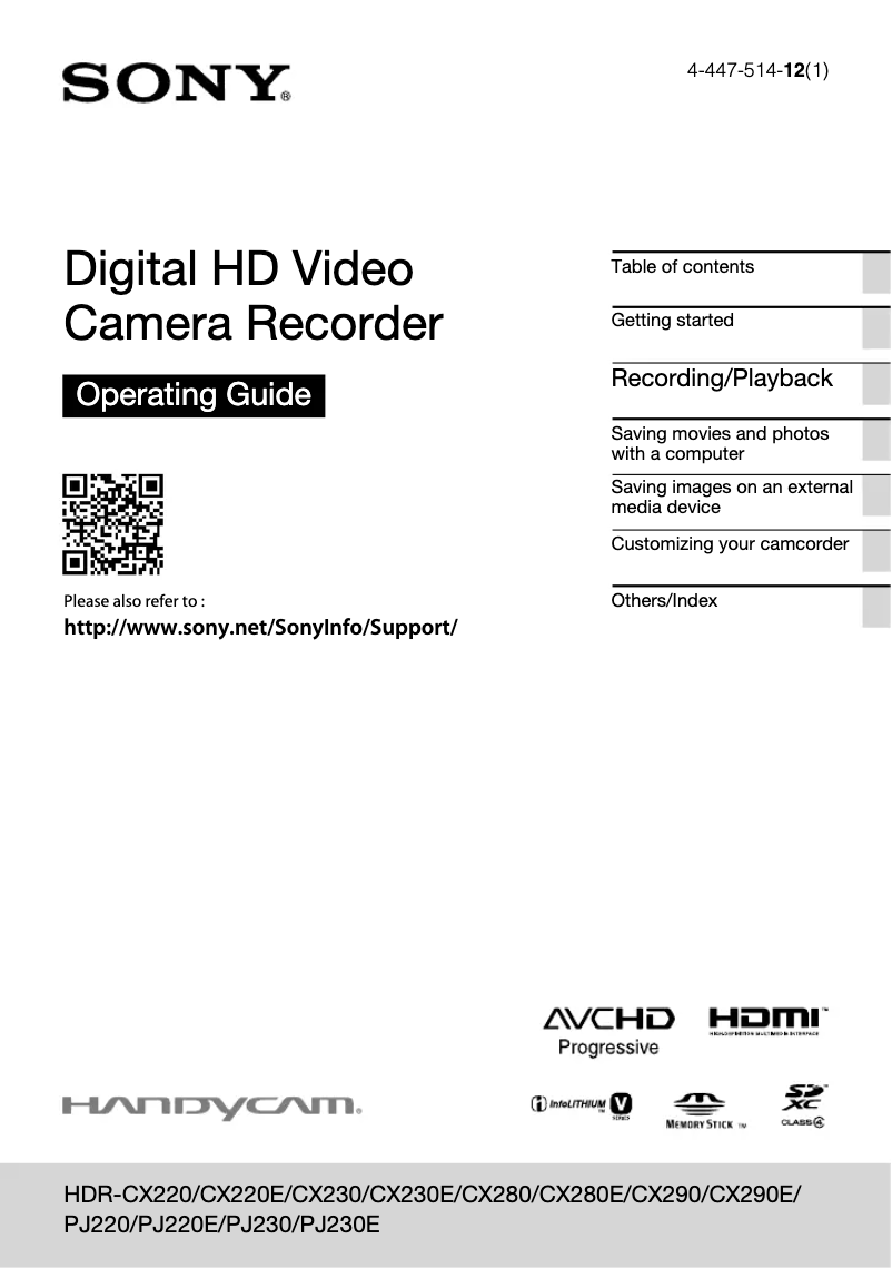 Imagen de la primera página del manual del dispositivo HDR-CX290