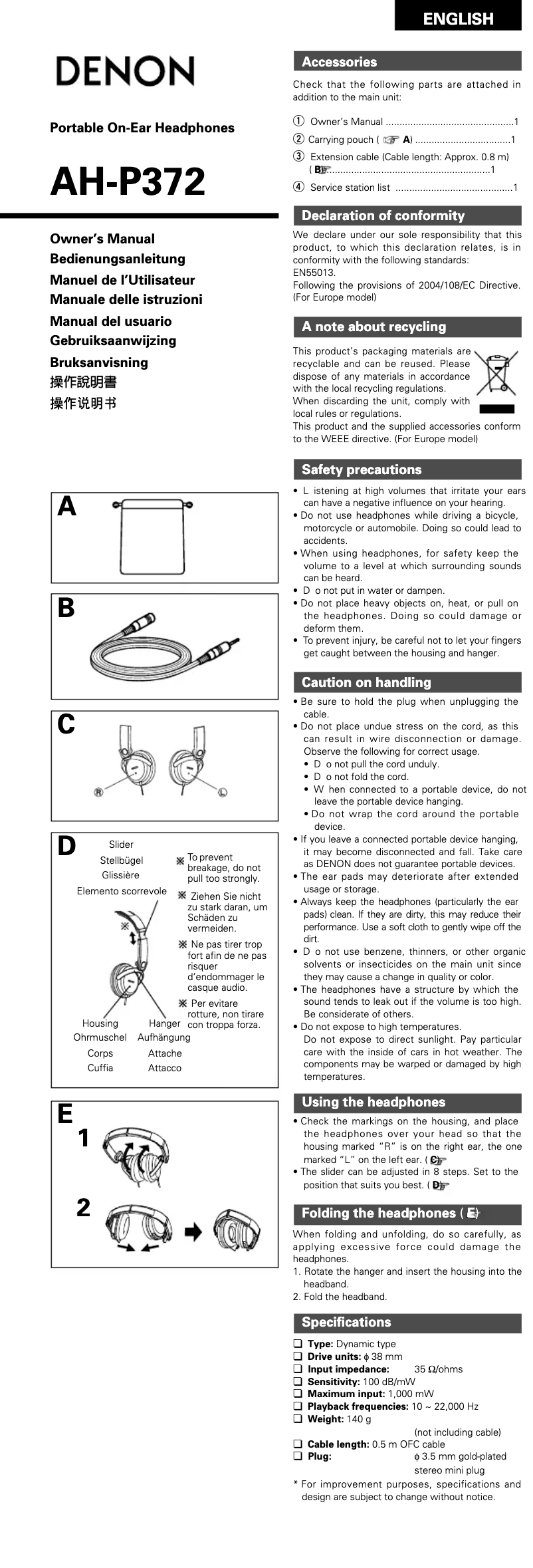 Imagen de la primera página del manual del dispositivo AH-P372K