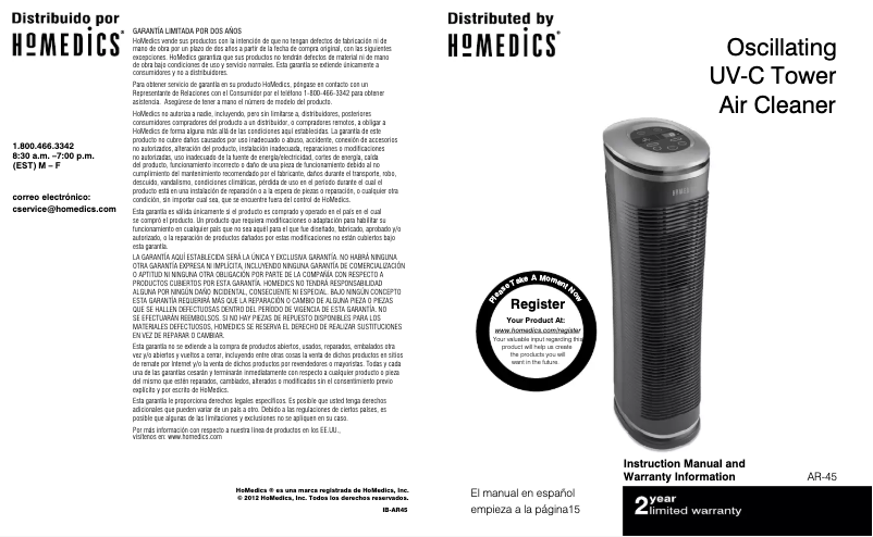 Imagen de la primera página del manual del dispositivo AR-45