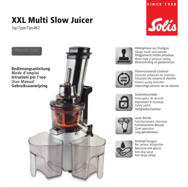 Página nº 1 - Manual de usuario Solis XXL Multi Slow Juicer 862