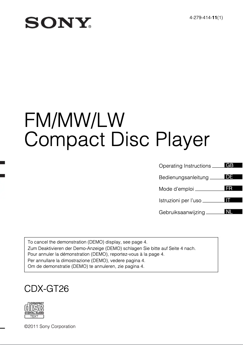 Imagen de la primera página del manual del dispositivo CDX-GT26
