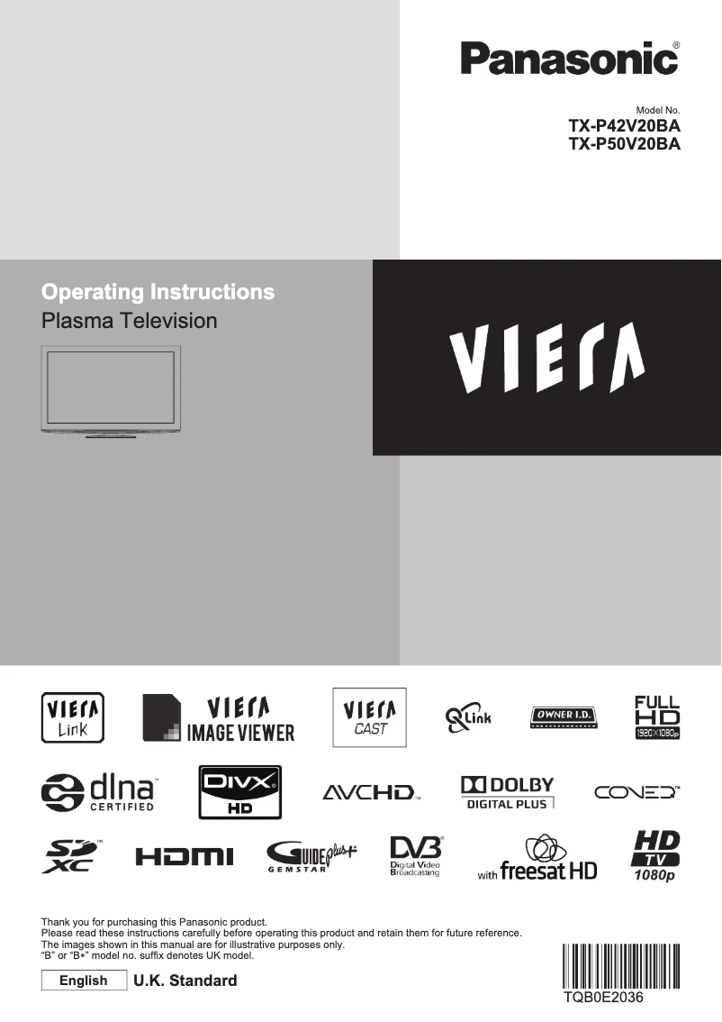 Imagen de la primera página del manual del dispositivo Viera TX-P42V20BA