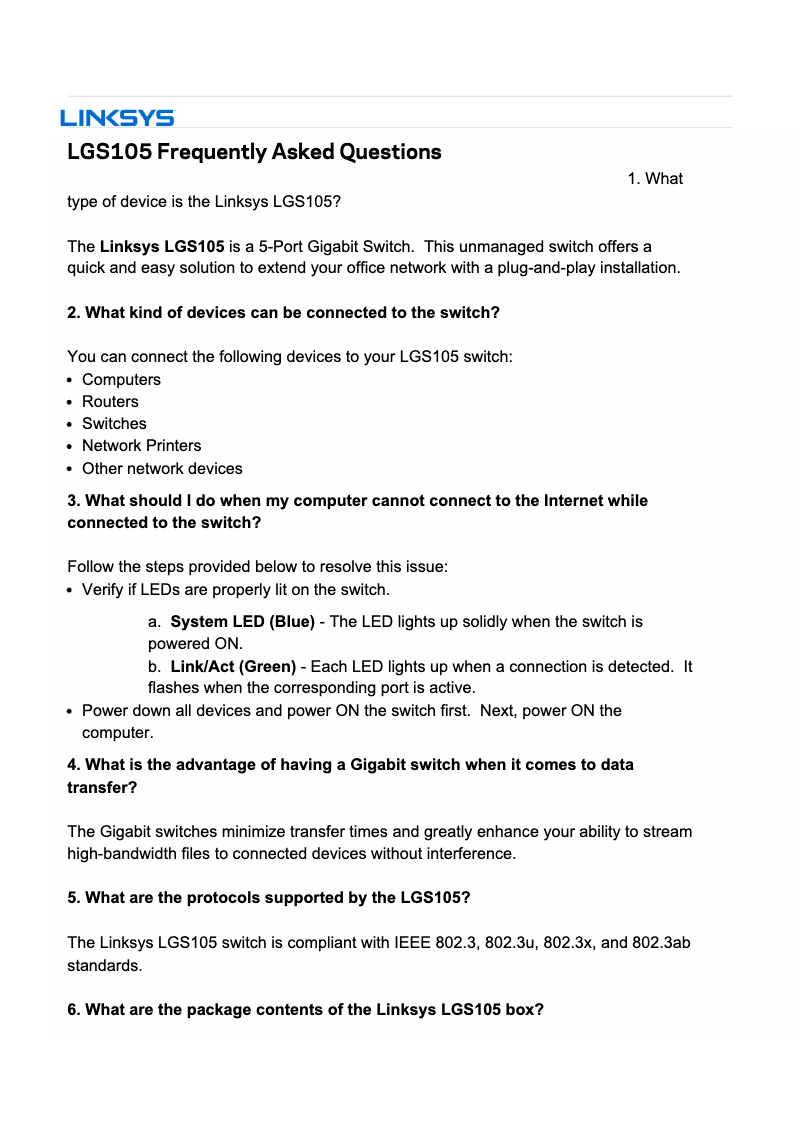 Página nº 1 - Manual de usuario Linksys LGS105