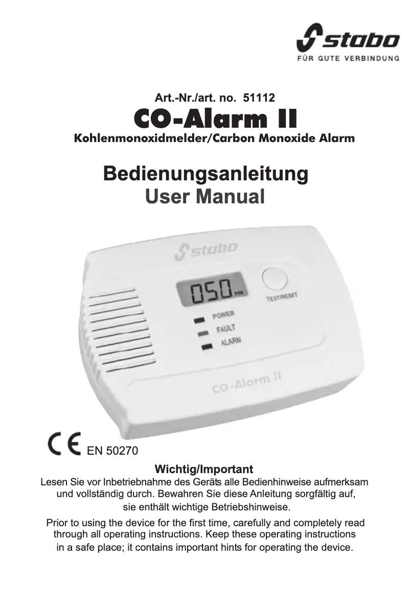 Imagen de la primera página del manual del dispositivo CO-Alarm II