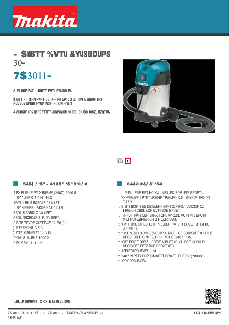 Página 1 del manual Ficha técnica Makita VC3011L