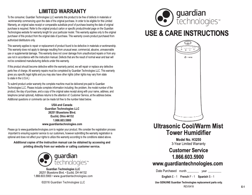 Imagen de la primera página del manual del dispositivo H3250