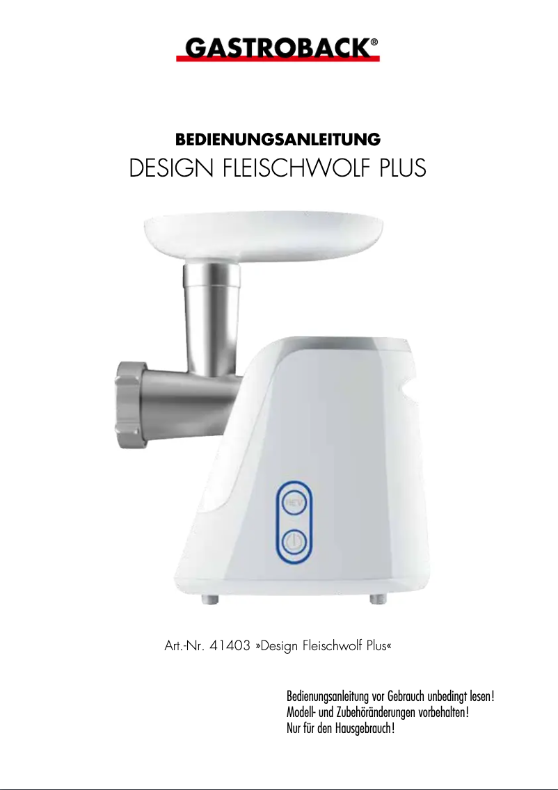 Página 1 del manual Manual de usuario Gastroback Design Mincer Plus 41403