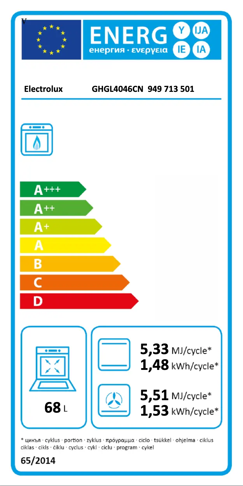 Página 1 del manual Etiqueta energética Electrolux GHGL4046CN
