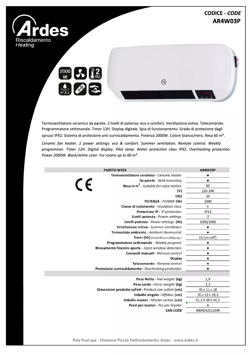 Página 1 del manual Ficha técnica Ardes AR4W03P