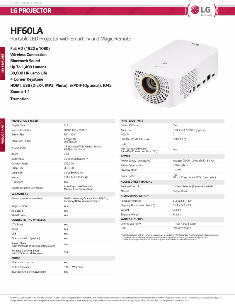 Imagen de la primera página del manual del dispositivo HF60LA