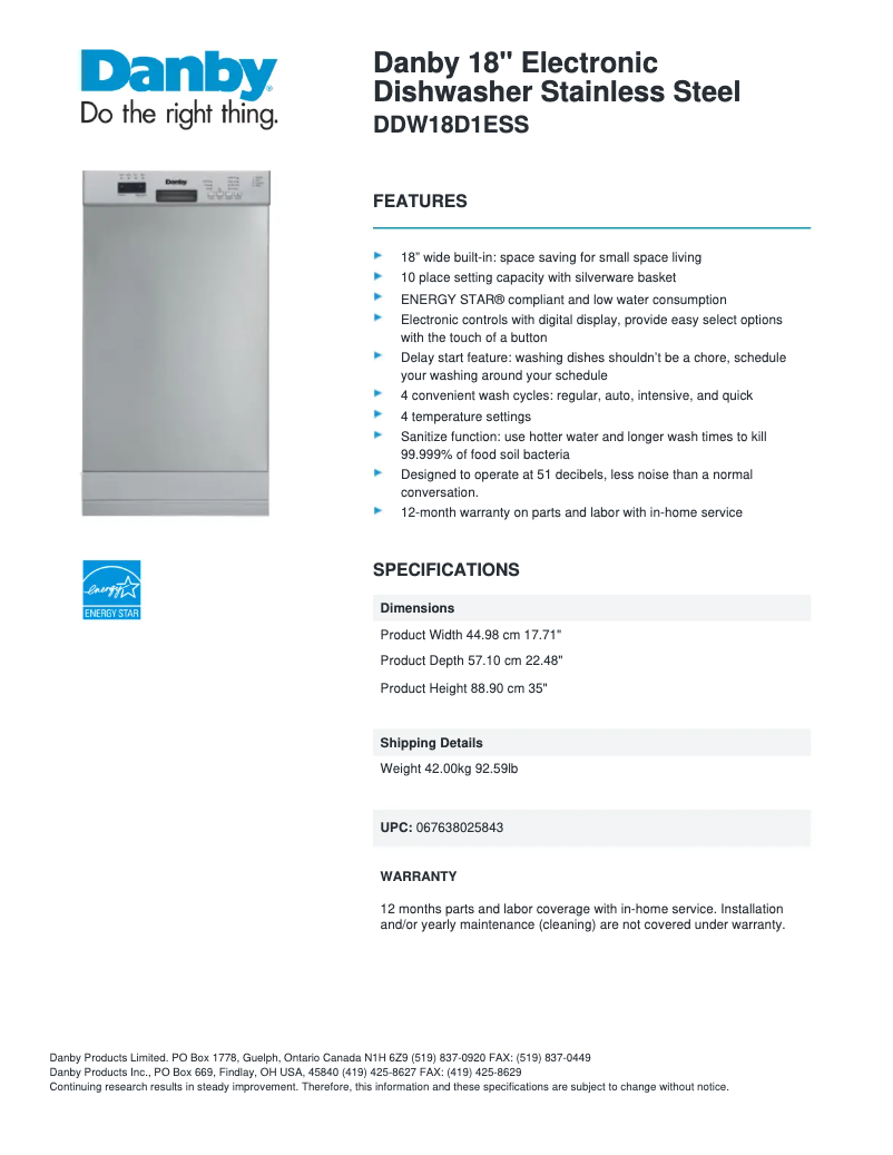 Imagen de la primera página del manual del dispositivo DDW18D1ESS