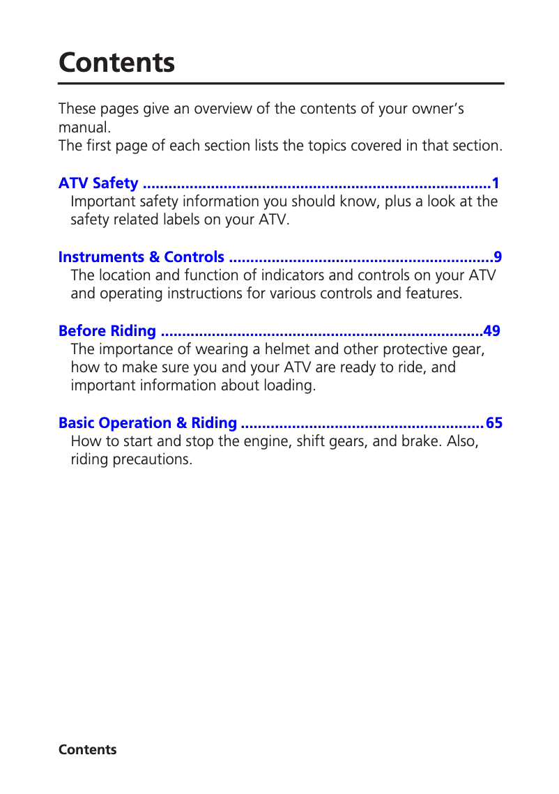 Página 1 del manual Manual de usuario Honda FourTrax Rancher TRX420FM1E (2014)