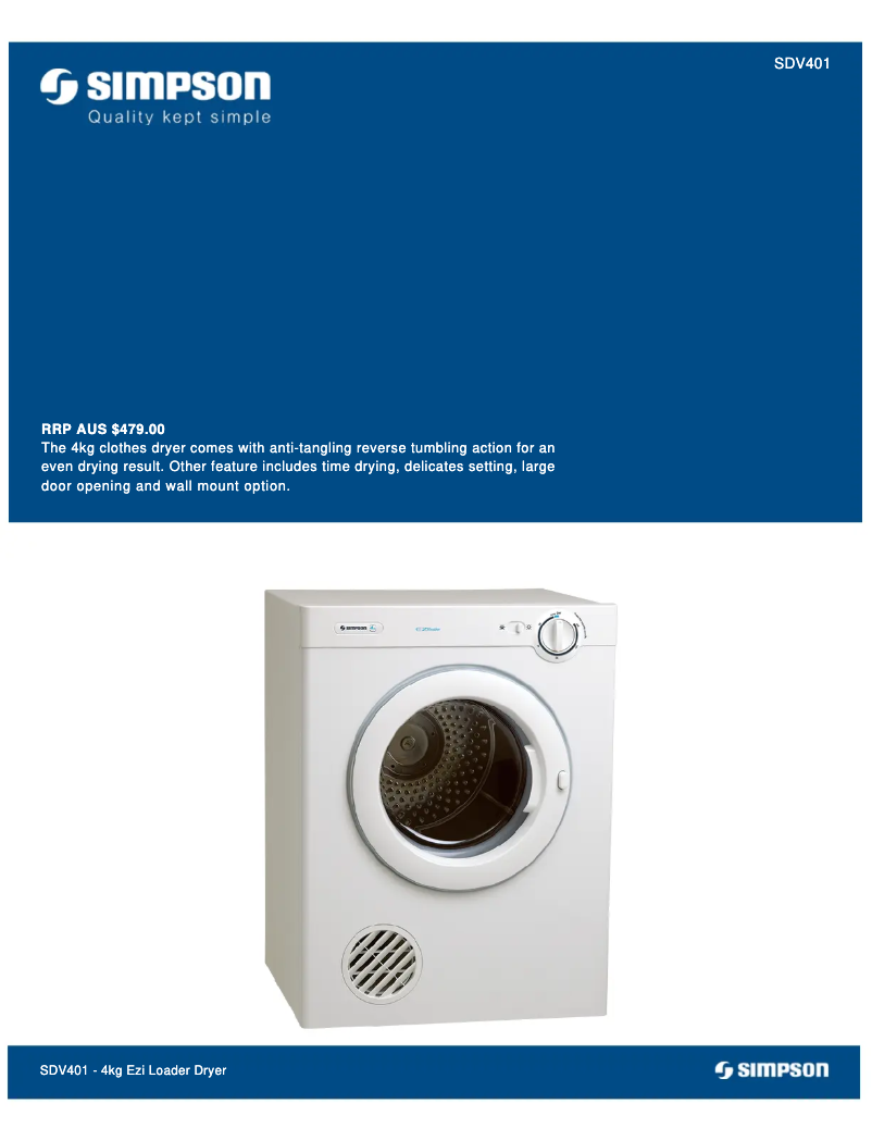 Página 1 del manual Ficha técnica Simpson SDV401