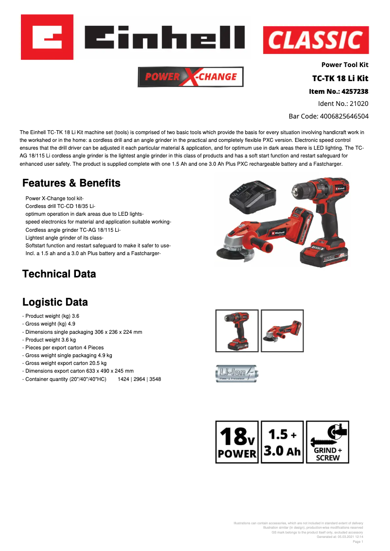 Imagen de la primera página del manual del dispositivo TC-TK 18 Li