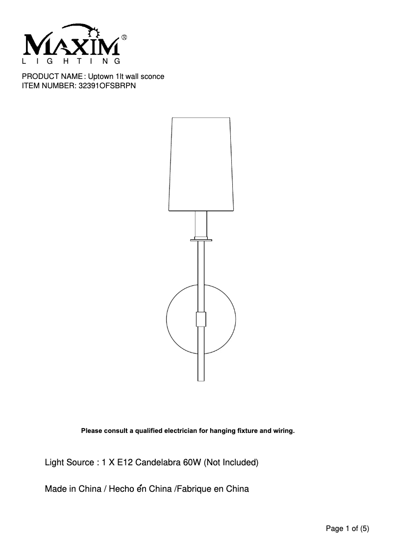 Imagen de la primera página del manual del dispositivo Uptown 32391OFSBRPN