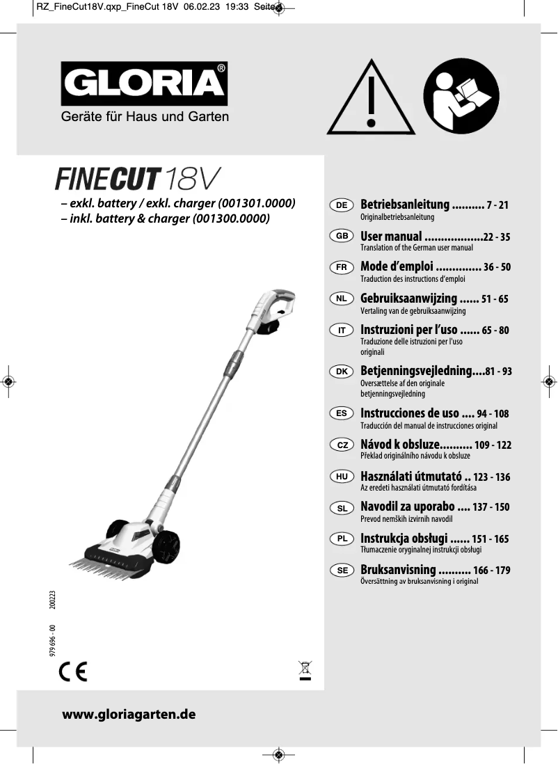 Página 1 del manual Manual de usuario GLORIA FineCut 18V