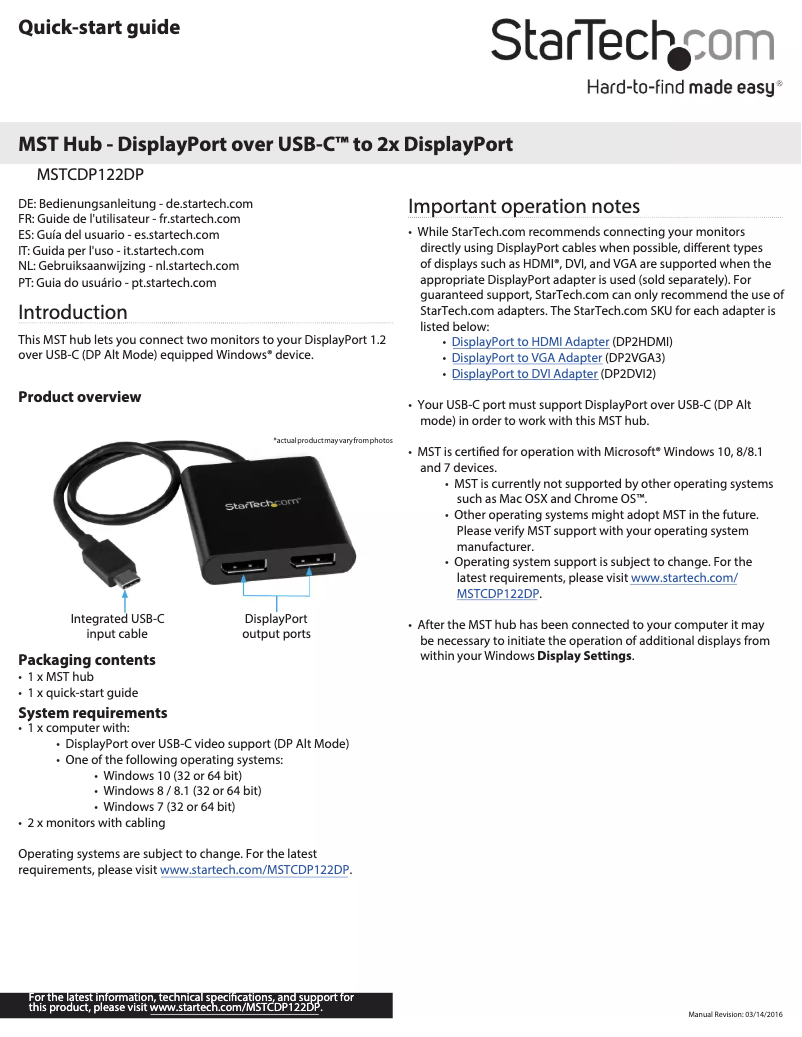 Página 1 del manual Manual de usuario StarTech.com MSTCDP122DP